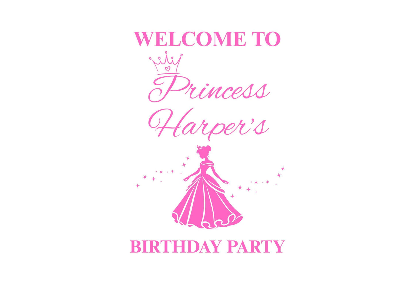 Custom Designed Princess Childrens Birthday Party Vinyl Decal- Personalised with your Details - Choose Your Font, Colour and Size