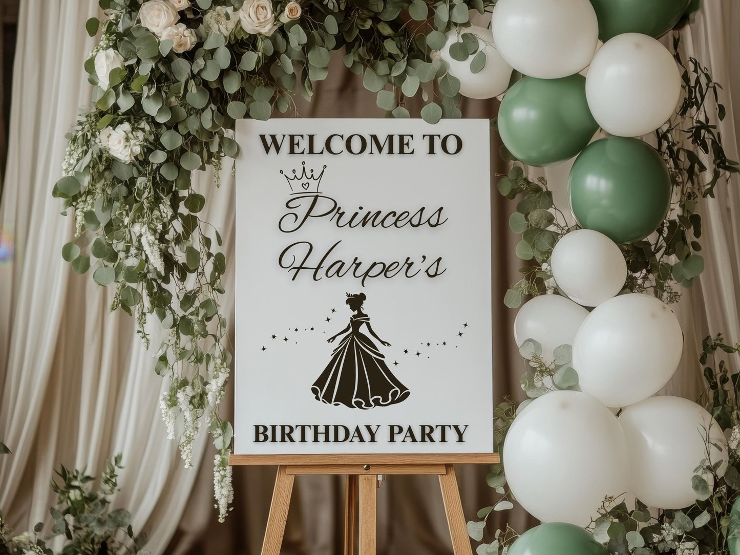 Custom Designed Princess Childrens Birthday Party Vinyl Decal- Personalised with your Details - Choose Your Font, Colour and Size
