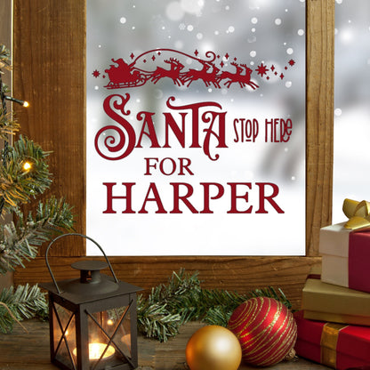 Personalised Christmas Wall Sticker, Santa Stop Here, Decoration Window Vinyl Names Kids