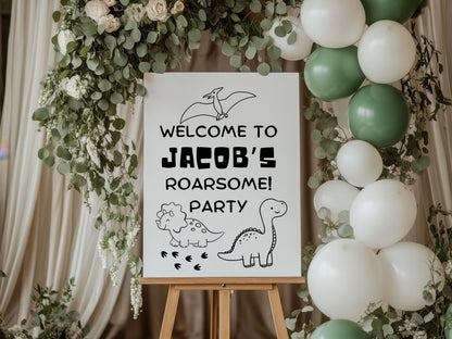 Custom Designed Dinosaur Childrens Birthday Party Vinyl Decal- Personalised with your Details - Choose Your Font, Colour and Size