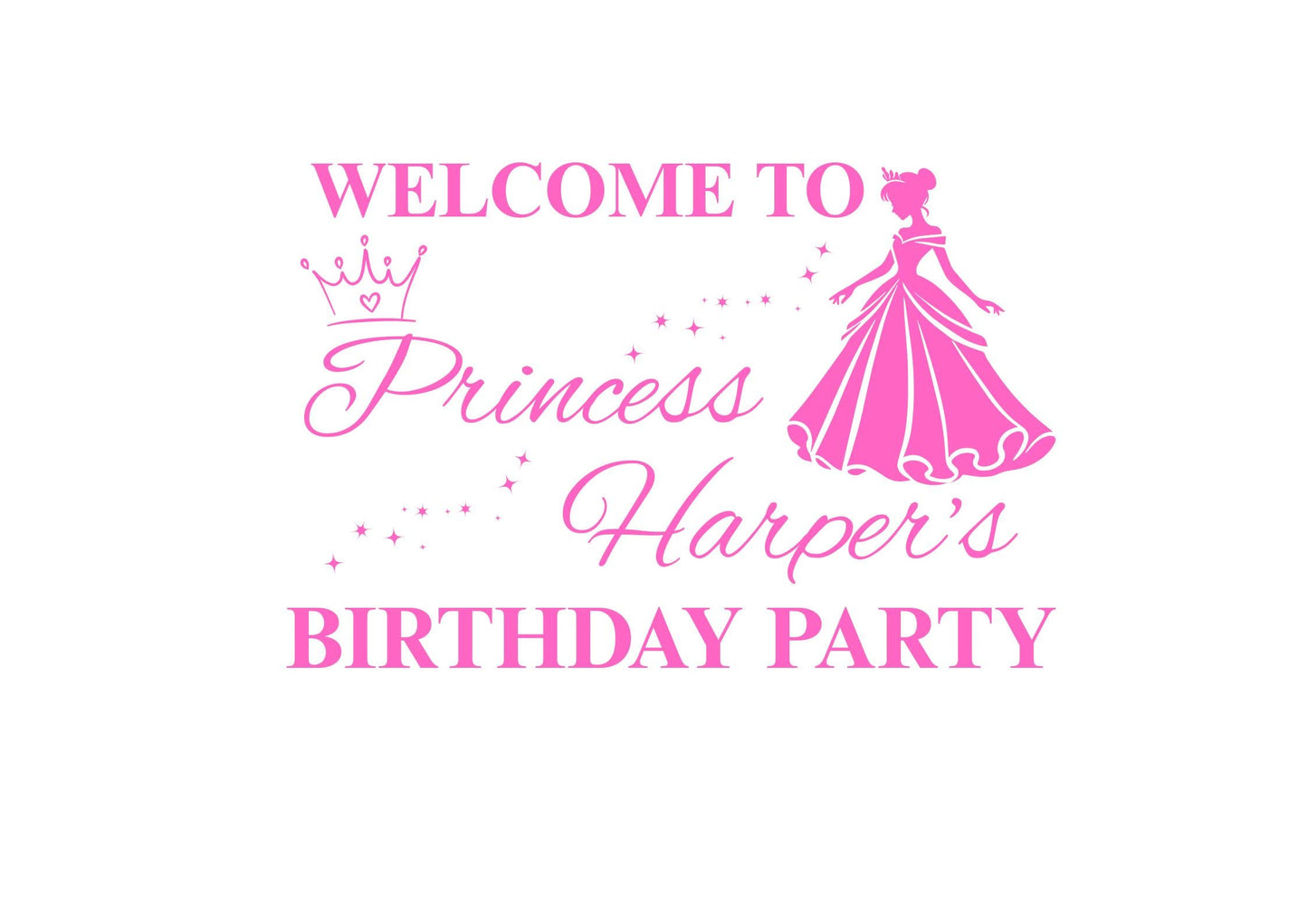 Custom Designed Princess Childrens Birthday Party Vinyl Decal- Personalised with your Details - Choose Your Font, Colour and Size