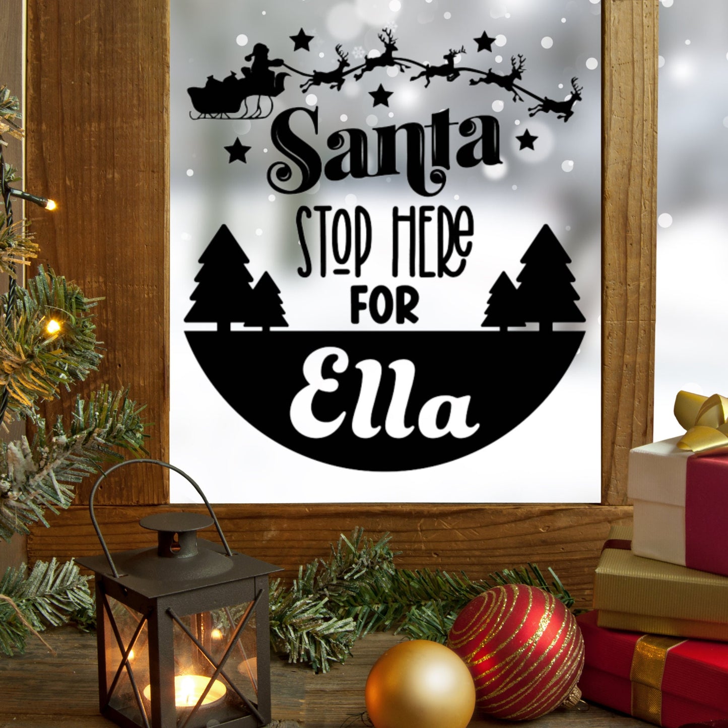 Personalised Christmas Wall Sticker, Santa Stop Here, Decoration Window Vinyl Names Kids