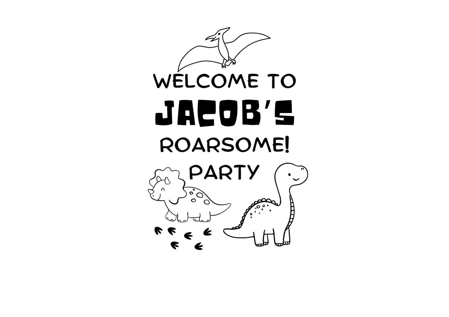 Custom Designed Dinosaur Childrens Birthday Party Vinyl Decal- Personalised with your Details - Choose Your Font, Colour and Size