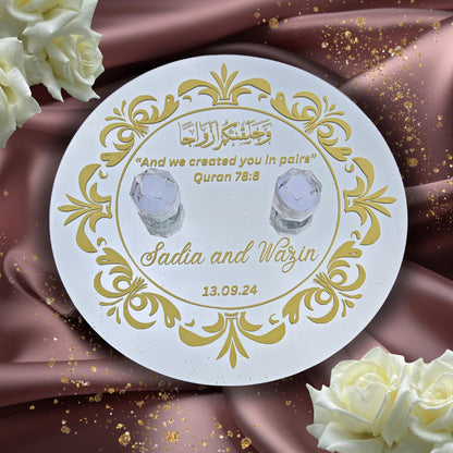 Personalised Wedding Nikkah Glass Mirror Ring Plate with Ring Holders 30.5cm | Islamic Wedding | Engagement Gift