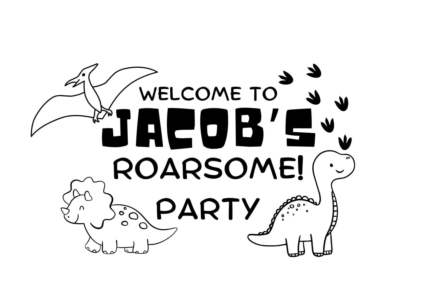 Custom Designed Dinosaur Childrens Birthday Party Vinyl Decal- Personalised with your Details - Choose Your Font, Colour and Size
